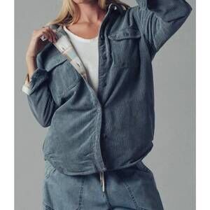 NEW URBAN DAIZY plaid lined corduroy flannel shacket in blue stone